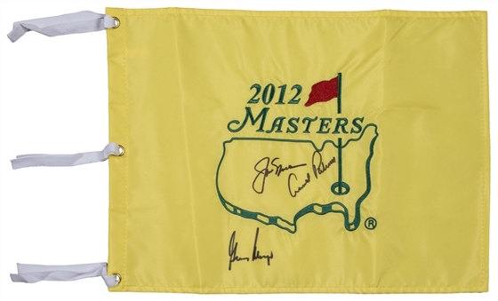 2012 Arnold Palmer, Gary Player, & Jack Nicklaus Multi Signed Masters Golf Flag (PSA/DNA)